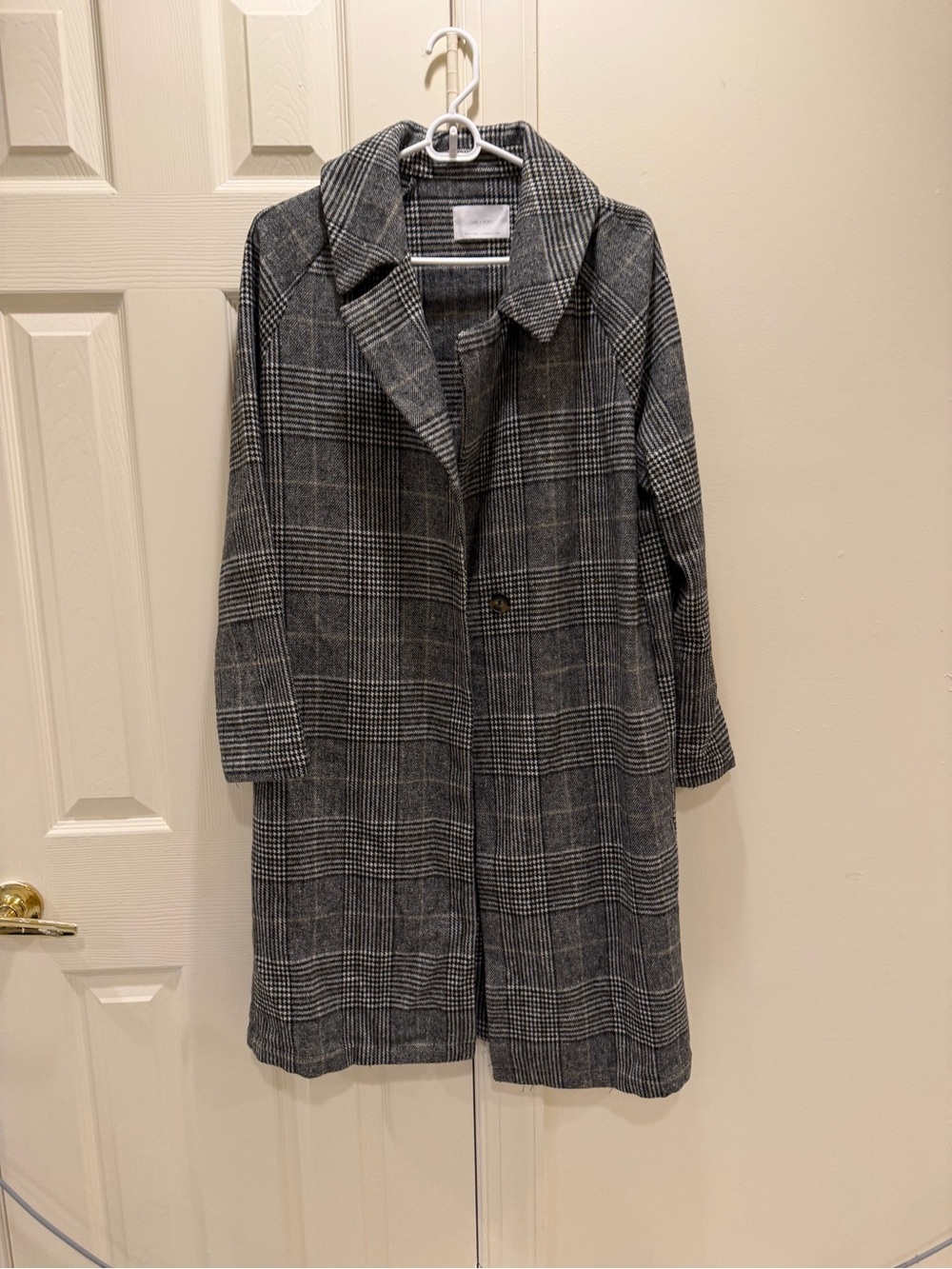 OAK + FORT Gray Plaid Single-Button Trench Coat